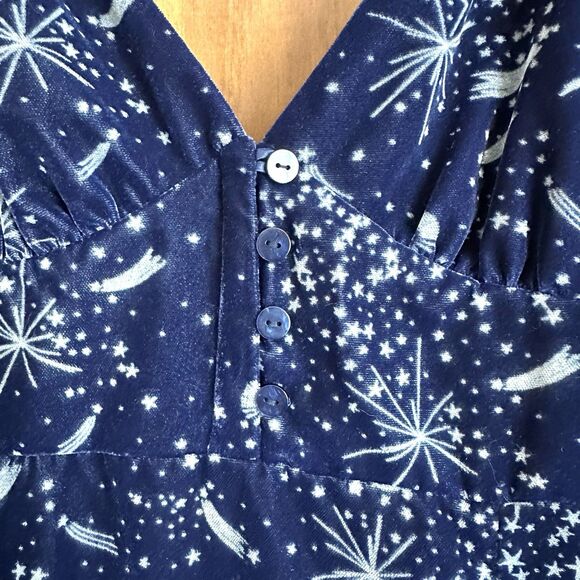 Urban Outfitters Dress Womens Large Rooftop Blue Velvet Constellation Midi Slit - Picture 4 of 9